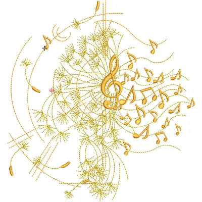 Dandelion music treble clef embroidery design featuring delicate dandelion flowers intertwined with a musical symbol.
