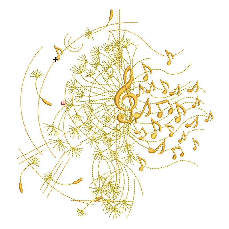 Dandelion music treble clef embroidery design featuring delicate dandelion flowers intertwined with a musical symbol.