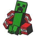 TNT Creeper embroidery design featuring a pixelated green creeper with explosive TNT elements, ideal for Minecraft fans.