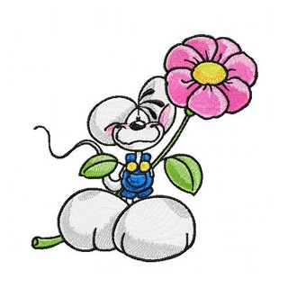 Diddl with flower embroidery design - Embroidery Design