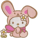 Hello Kitty Easter Bunny embroidery design featuring a cute bunny wearing a pink bow and holding Easter eggs.