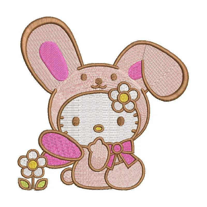 Hello Kitty Easter Bunny embroidery design featuring a cute bunny wearing a pink bow and holding Easter eggs.