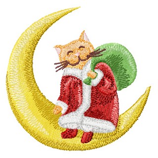 Christmas Cat sitting on a crescent moon embroidery design - Embroidery Design