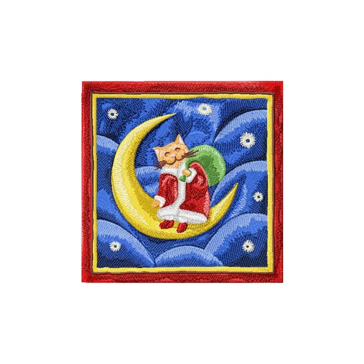 Christmas Cat on the moon embroidery design - Embroidery Design
