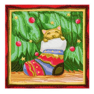 Christmas cat hid in a Christmas sock  embroidery design - Embroidery Design