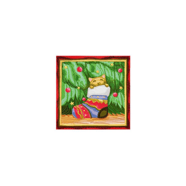 Christmas cat hid in a Christmas sock  embroidery design - Embroidery Design