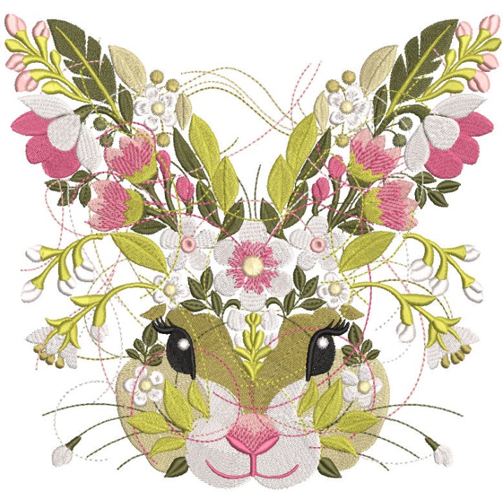 Floral Easter Bunny embroidery design - Embroidery Design