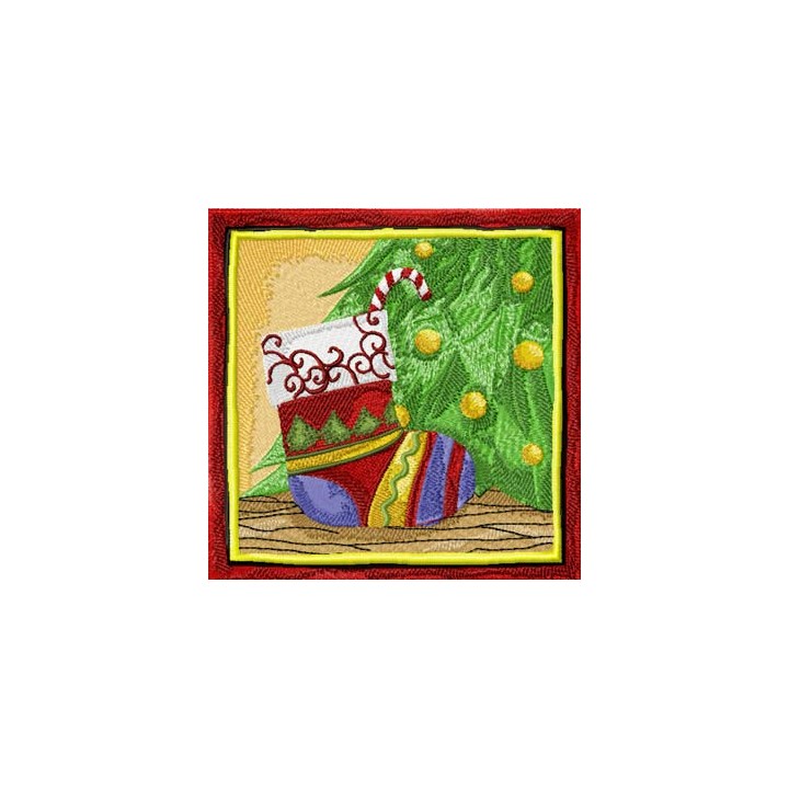Christmas sock under Christmas tree embroidery design - Embroidery Design