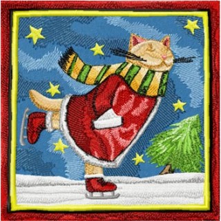 Christmas Cat skating embroidery design - Embroidery Design