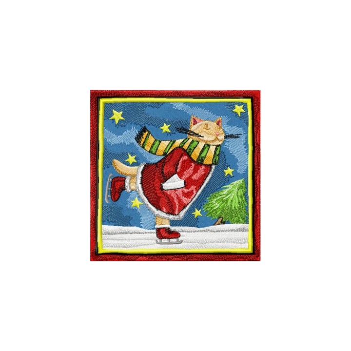 Christmas Cat skating embroidery design - Embroidery Design