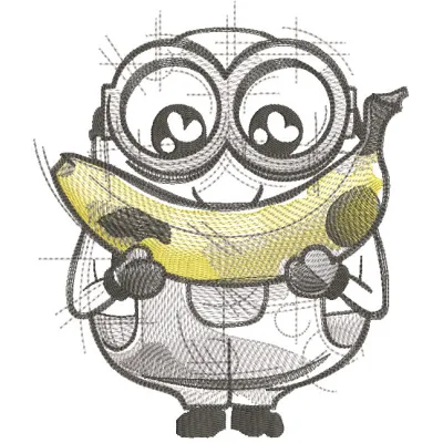 Minion banana sketch embroidery design featuring a playful Minion character with a banana.