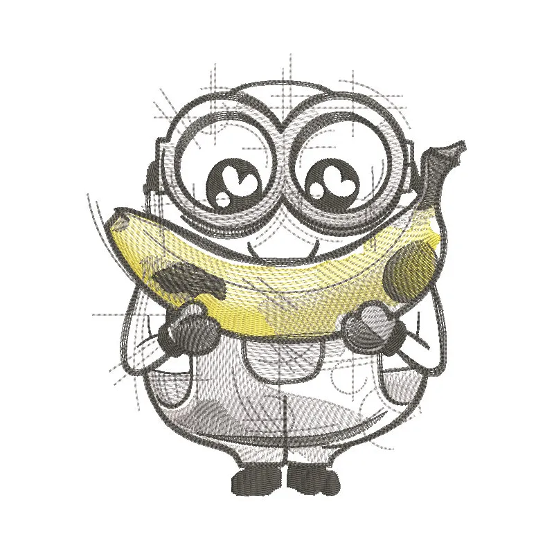 Minion banana sketch embroidery design featuring a playful Minion character with a banana.