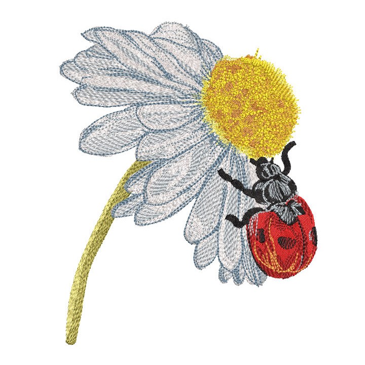 Ladybug on chamomile embroidery design - Embroidery Design