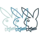 Playboy trio logo embroidery design featuring iconic bunny logos in a stylish arrangement.