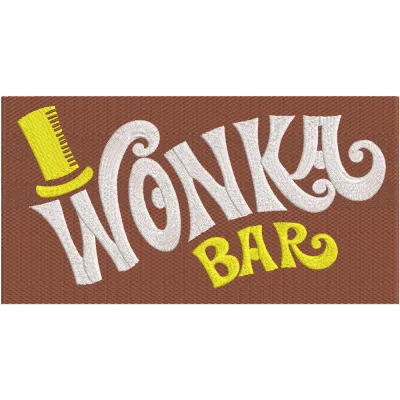 Wonka bar embroidery design featuring colorful graphics and whimsical elements inspired by the classic candy.
