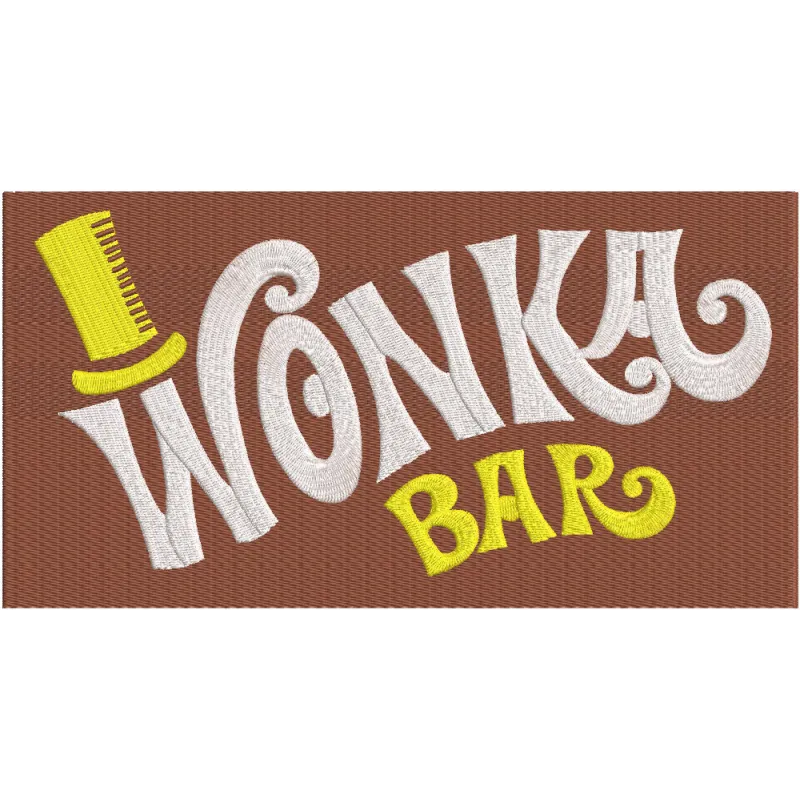 Wonka bar embroidery design featuring colorful graphics and whimsical elements inspired by the classic candy.