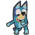 Bluey dancing dog embroidery design featuring a playful Bluey character in vibrant colors.