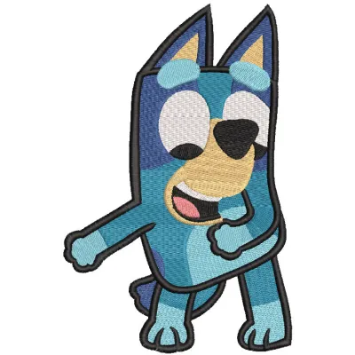 Bluey dancing dog embroidery design featuring a playful Bluey character in vibrant colors.