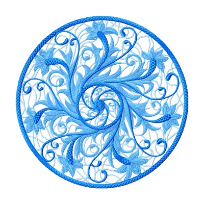Winter fairy tale embroidery design featuring delicate snowflake and doily patterns