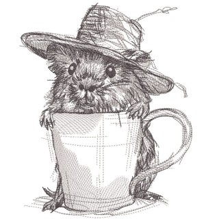 Mouse in a straw hat with a mug embroidery design - Embroidery Design