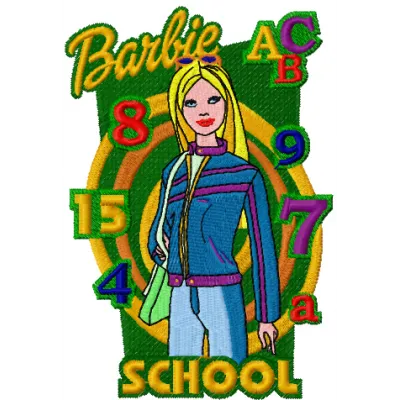 Barbie School Style embroidery design preview showing stitched pattern