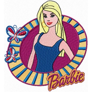 Barbie with butterflies embroidery design - Embroidery Design