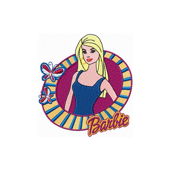 Barbie with butterflies embroidery design - Embroidery Design
