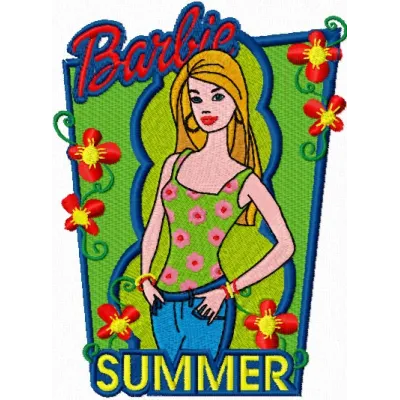 Barbie Summer Style embroidery design preview showing colorful stitched pattern