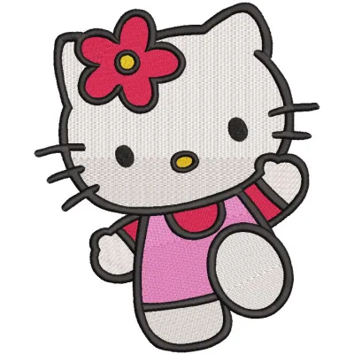 Hello Kitty dancing embroidery design featuring a cheerful Hello Kitty character in a dynamic dance pose.