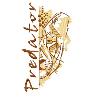 Predator lion embroidery design featuring detailed stitching of a fierce lion face