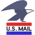 Embroidery design of the old US mail logo, featuring the iconic eagle and red, white, and blue colors.