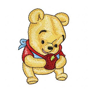 Baby Pooh with apple embroidery design - Embroidery Design
