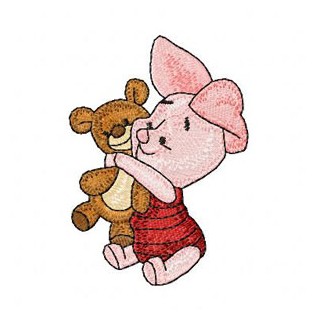 Baby Piglet with toy embroidery design - Embroidery Design