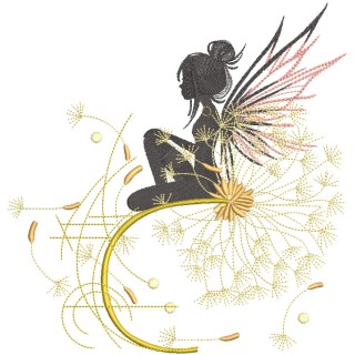 Fairy sitting on a dandelion branch embroidery design - Embroidery Design