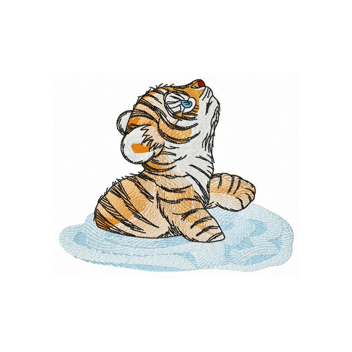 Tiger cub in water embroidery design - Embroidery Design