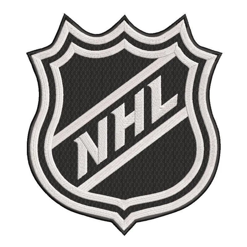 NHL logo embroidery design featuring a detailed team logo in vibrant colors on a textured fabric background.