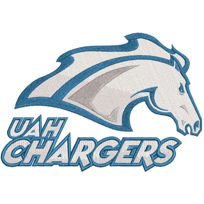 Alabama-Huntsville Chargers logo embroidery design featuring the team's logo in vibrant colors on fabric.