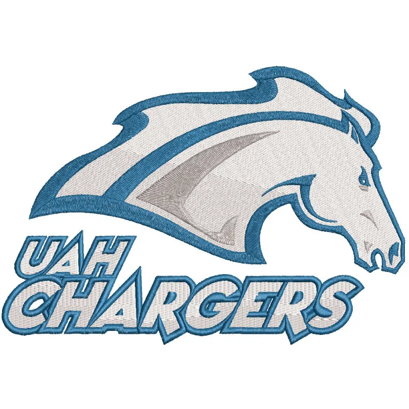 Alabama-Huntsville Chargers logo embroidery design featuring the team's logo in vibrant colors on fabric.
