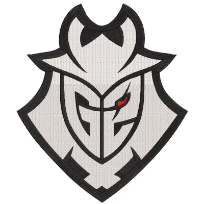 G2 Esports logo embroidery design featuring the iconic stylized 'G' and '2' in bold black and white colors.