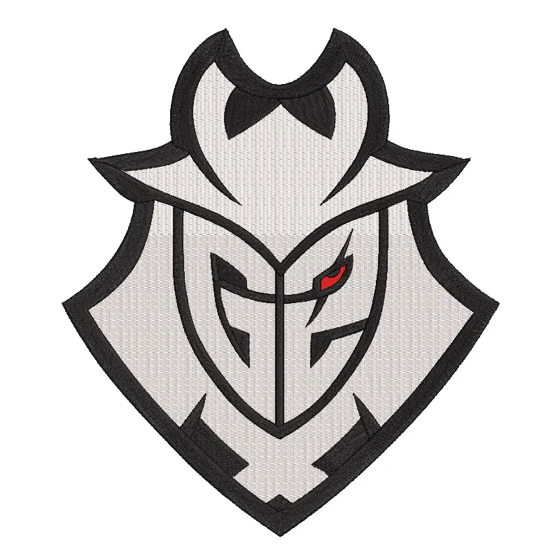 G2 Esports logo embroidery design featuring the iconic stylized 'G' and '2' in bold black and white colors.