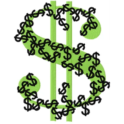 Dollar embroidery design featuring a detailed money symbol pattern for stitching