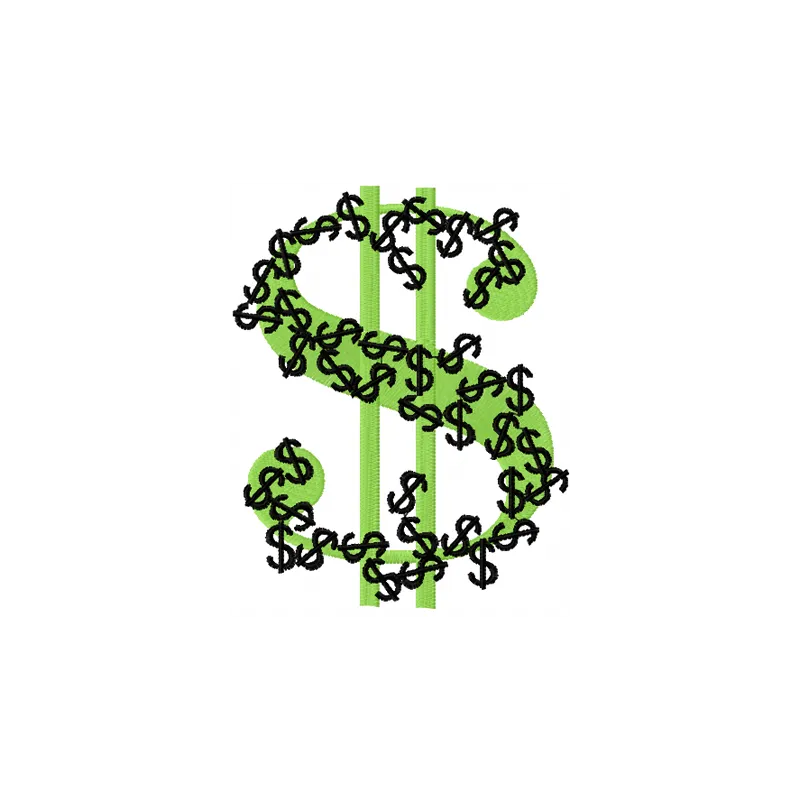 Dollar embroidery design featuring a detailed money symbol pattern for stitching