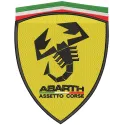 Abarth Ferrari Style logo embroidery design showcasing a vibrant, detailed logo on fabric for auto enthusiasts.