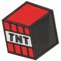 Minecraft TNT embroidery design featuring a vibrant red and yellow block with pixelated details.