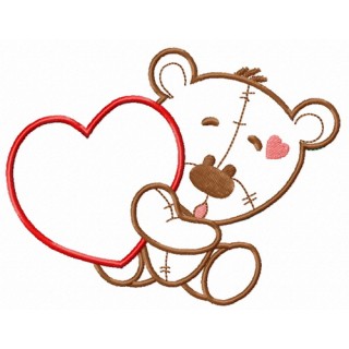 Teddy bear with huge heart applique embroidery design - Embroidery Design