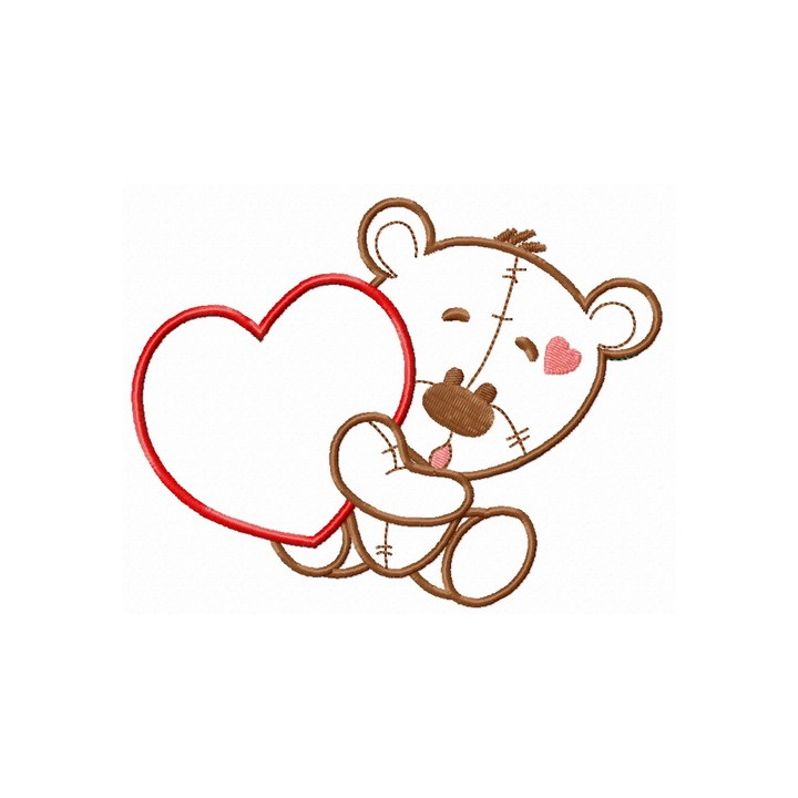 Teddy bear with huge heart applique embroidery design - Embroidery Design