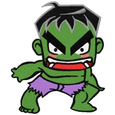 Incredible Hulk chibi embroidery design featuring cute cartoon character style for stitching