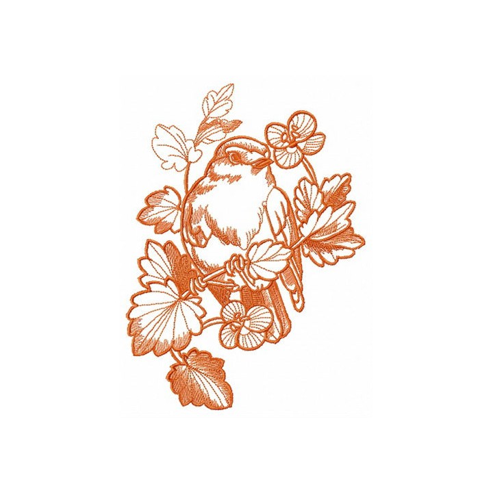Bird hiding in flowers embroidery design - Embroidery Design