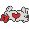 Valentine Mickey Mouse Couple Side Bow embroidery design featuring Mickey and Minnie with hearts.