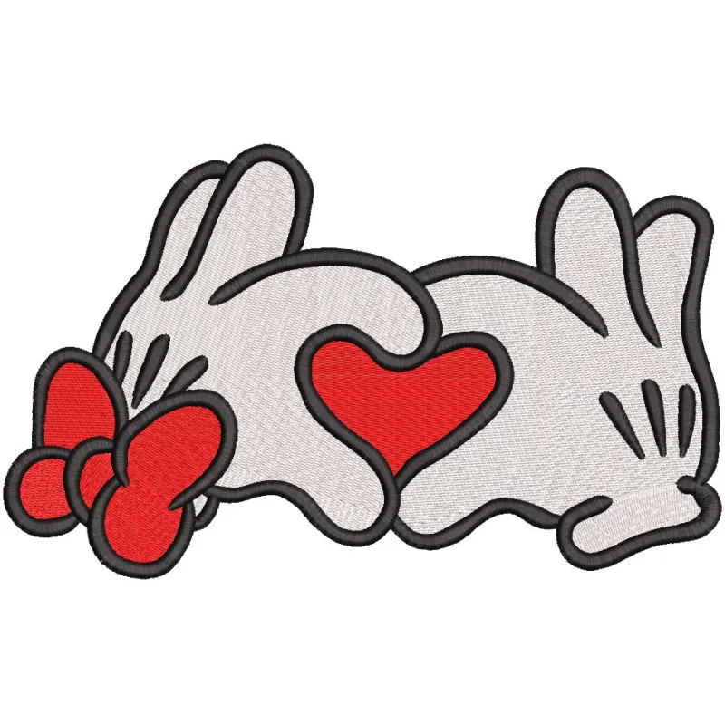 Valentine Mickey Mouse Couple Side Bow embroidery design featuring Mickey and Minnie with hearts.